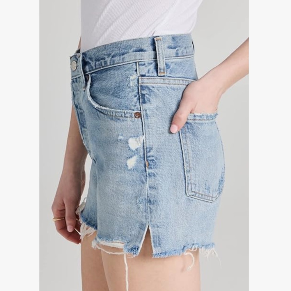 Agolde Light Blue Distressed Denim Jean Shorts - Picture 4 of 10